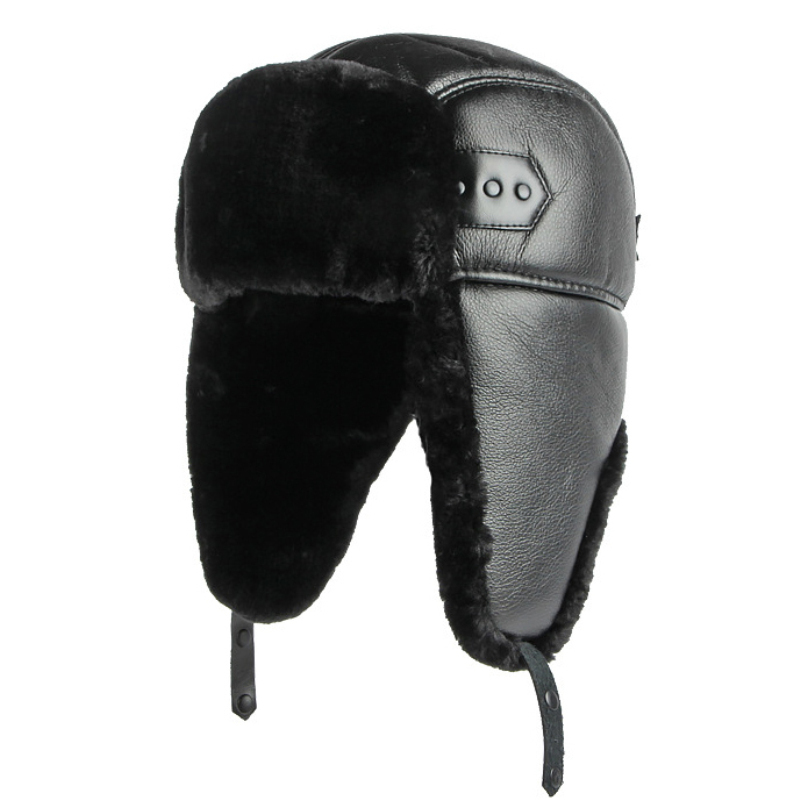 Trapper Hat Ear Flap - HT4002 Baru Kulit PU Topi Rusia